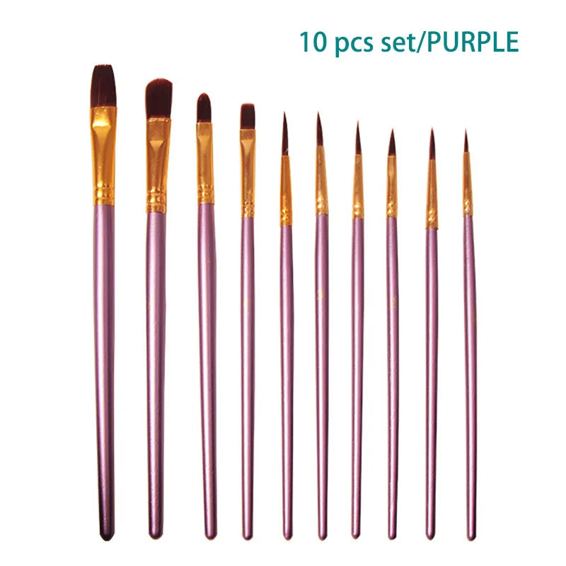 10 Pcs Set Nylon Hair Children's Artists Painting Brush Art Special Multifunction Hook Line Short Pointed Pen Available 4 Colors