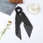 Fashion Flower Print Bow Satin Long Ribbon Ponytail Scarf Tie Scrunchies Women Girls Elastic Bands Hair Accessories