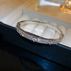 Luxury Shiny Cubic Zirconia Embellished Gold Silver Plated Fashion Bangle Bracelets for Women Party Wedding Daily Wear Jewelry