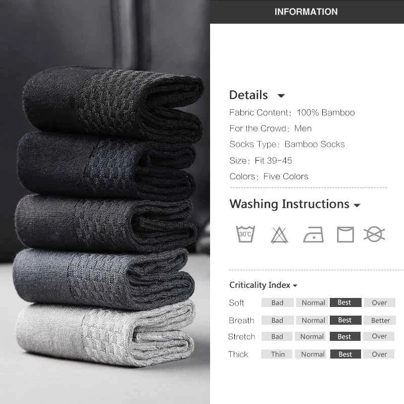 10 Pairs/Lot Men's Bamboo Fiber Socks 2025 New Compression Autumn Long Black Business Casual Man Dress Sock Gift Plus Size 42-45