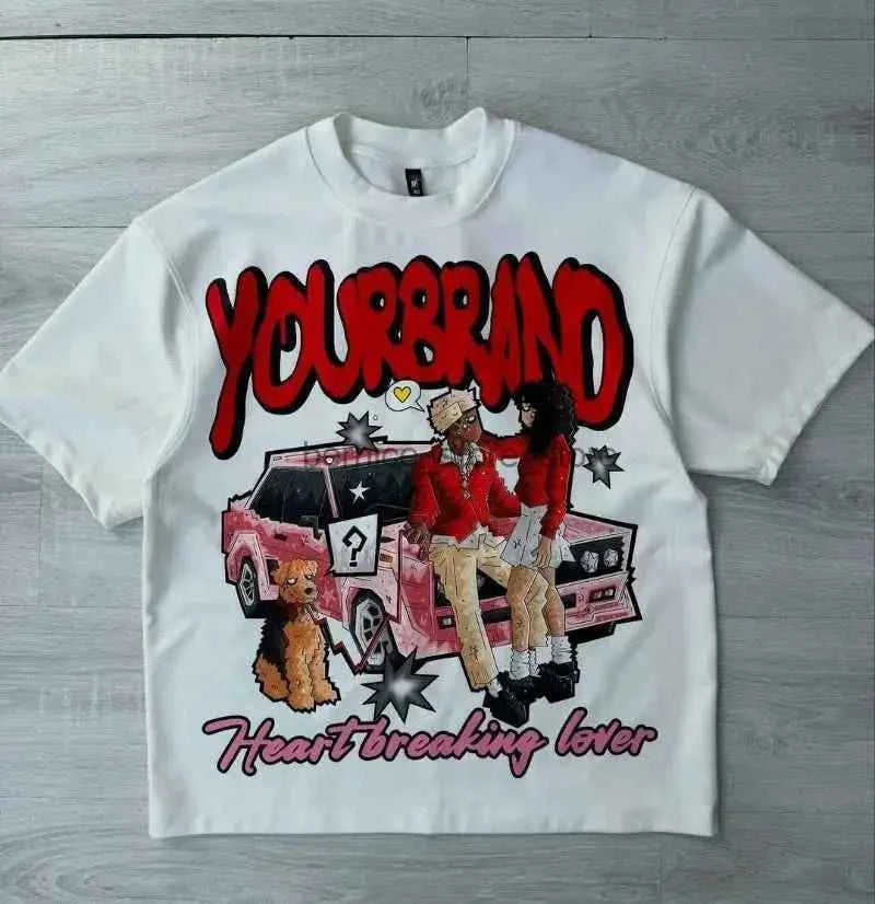 Y2k Harajuku Streetwear Men and Women Short Sleeved Fashion New Cartoon Print Design Shirt Retro Hip Hop Trend Oversized T-Shirt