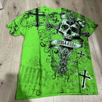 MMA ELITE Cross Skull Print Green Y2K T Shirt Men Loose Fit Streetwear Graphic Tee Oversized Glow Dark Party Ins Popularity Tops
