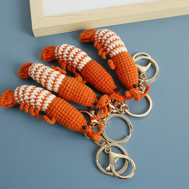 Funny Shrimp Crochet Keychain Cute Ocean Bag Charm