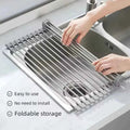 Rollable Foldable Stainless Steel Sink Drying Rack Kitchen Multifunctional Dish Drainer For Vegetable Fruit Storage