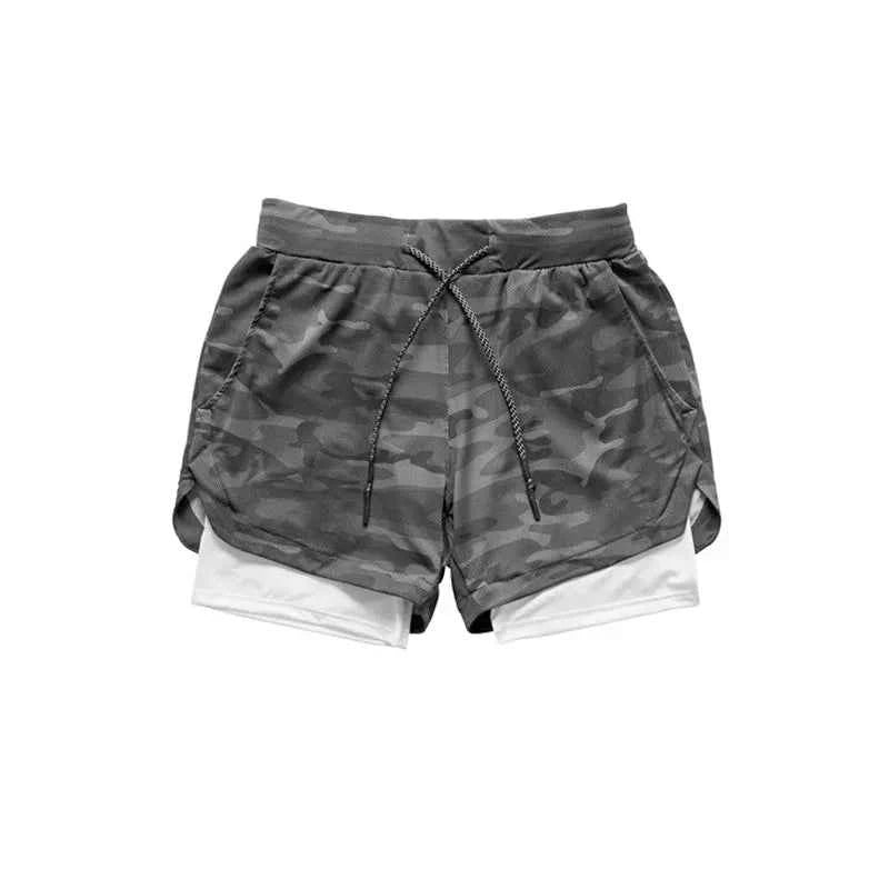 Camouflage Running Shorts, Men's Gym Sports Shorts 2-in-1, Quick Dry Exercise Training, Outdoor Sports Fitness Jogging Shorts