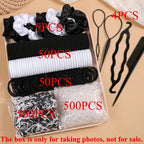 1109pcs Women Dark Hair Accessories Set Elastic Seamless Ponytail Scrunchies Small Rubber Bands Fashion Hair Ties Headbands
