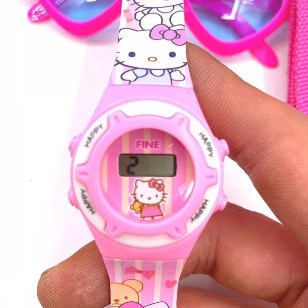 Sanrio Children's Watch Set, Hello Kitty Fashion Watch with Children's Wallet and Glasses, Melody Kulemi Cartoon Watch