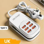 Fast USB Charger 6 in 1 Power Strip Desktop Charging Station Fast Charging Cord EU/UK/US Plug USB HUB Adapter Socket 3PD 3USB