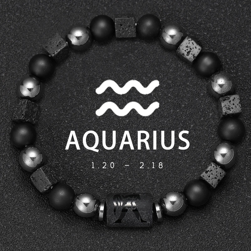 12 Constellation Zodiac Bracele Signs Beads Couples Bracelet Square Volcanic Stone Elastic Charm Bracelet for Women Men Gift