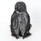 Satin Square Scarf Women Muslim Hijab Elegant 2025 Print Silk Neckerchief Shawl Wraps Headband Handle Hair Accessories Bandana
