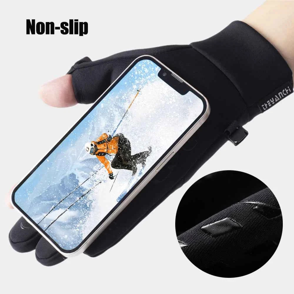 Winter Warm Gloves Flip Over Expose Two Fingers Gloves Windproof Touch Screen Gloves Cycling Ski Fishing Gloves