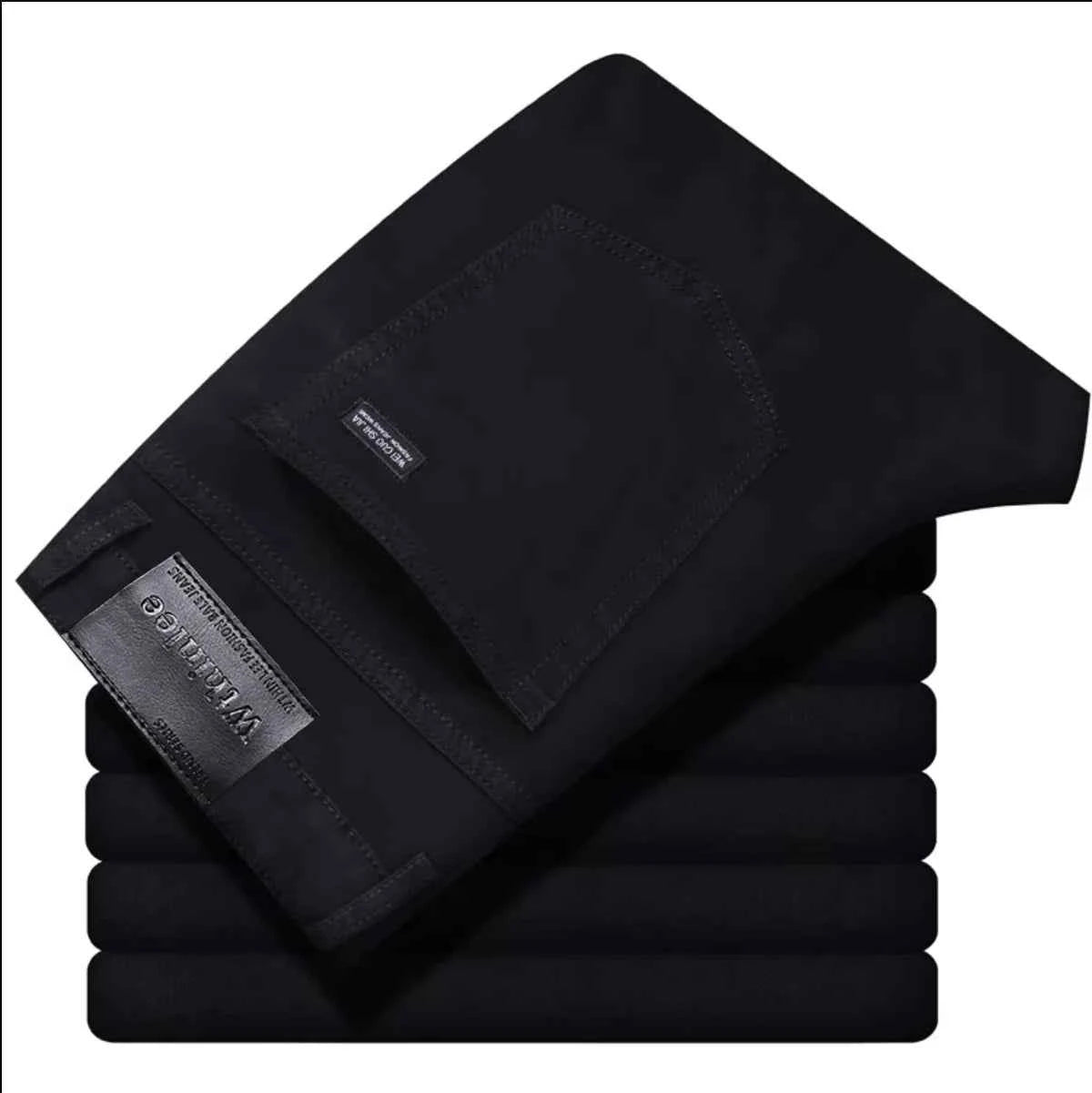 Wthinlee New Business Men's Jeans Casual Straight Stretch Fashion Classic Blue Black Work Denim Pant Trousers Male  Clothing