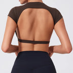 Hearuisavy Summer Sports Shirts Workout Tops Fitness Activewear Quick-Dry Yoga Clothes Sport Crop Tops Backless Gym Top Women
