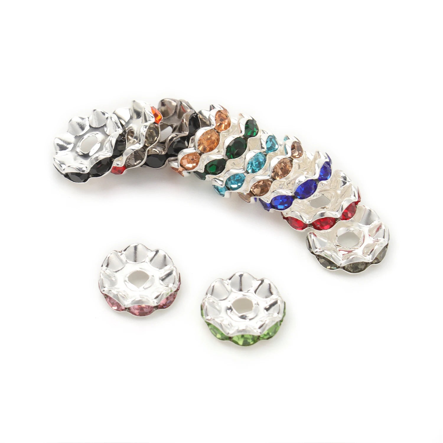 30pcs/lot 12mm Wave Side Rhinestone Spacer Beads Colorful Crystal Metal Rondelle for Jewelry Making Diy Crafts Accessories