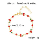 Sweet Cute Red Strawberry Cherry Heart Pearl Charm Bracelet New Fashion Y2K Fruit Gold Color Chain Jewelry Party Gifts 2025