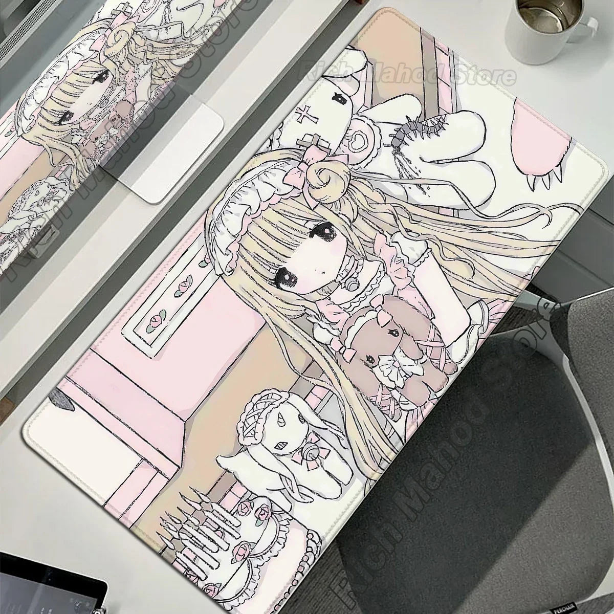 Anime Cute Angel Girls Mouse Pad Laptop Gaming Extended Desk Mat PC Kawaii Gamer Cabinet Mousepad XXL Keyboard Rug Pink Carpet