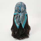 Bohemian Style Floral Print Women’s Square Silk Scarf Satin Head Wrap Tropical Leaf Flower Design Scarves Bandana Hijab