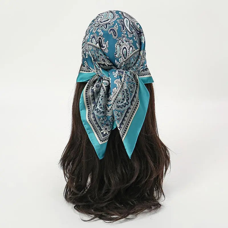 Bohemian Style Floral Print Women’s Square Silk Scarf Satin Head Wrap Tropical Leaf Flower Design Scarves Bandana Hijab