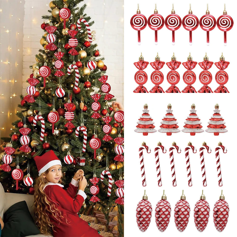 Candy Decorations for Christmas Tree,Red And Gold Candy Cane,Pine Cones,Christmas Home Decoration 2025,Xmas Tree Ornament