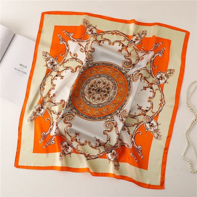 2025 Silk Shawl Print Headscarf Cat Hair Wrap Neckerchief Female Satin Square Scarf For Women Headband Foulard Hijab Bandana