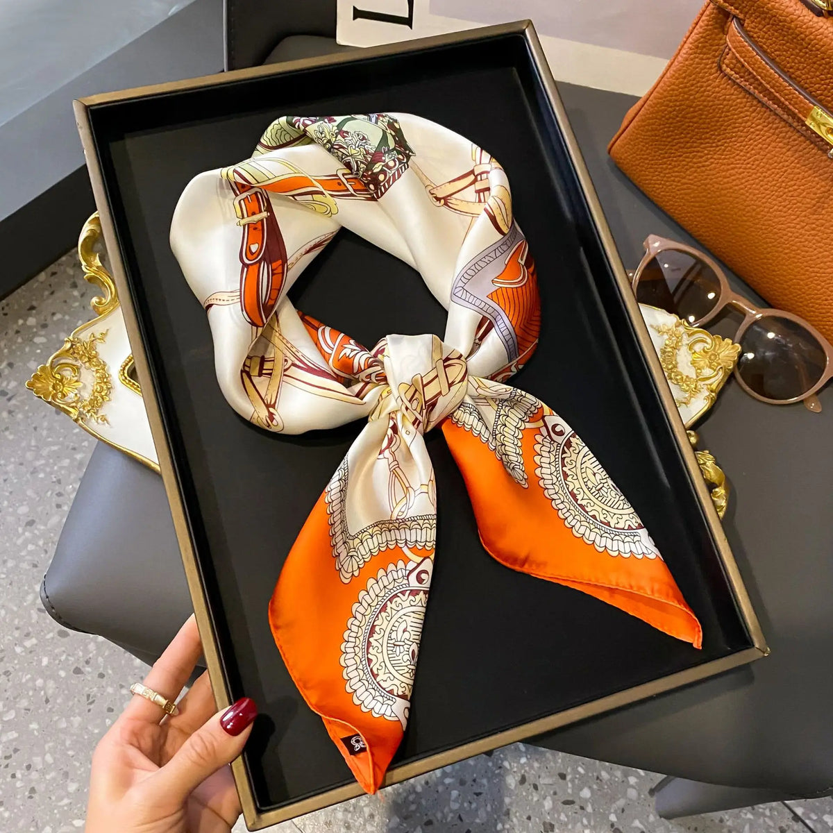 Elegant Nordic Style All Seasons Scarf Faux Silk Large Square Shawl Simple Chic Decorative Wrap For Teens