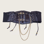Lace Corset Punk Black Wide Belt With Chain Pu Leather Slimming Body Belts for Women Elastic High Waist Belt Female Cummerbunds