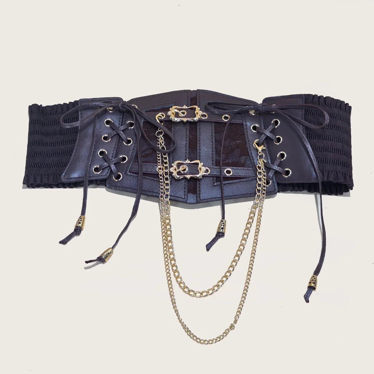 Lace Corset Punk Black Wide Belt With Chain Pu Leather Slimming Body Belts for Women Elastic High Waist Belt Female Cummerbunds