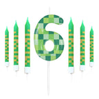 7pcs Green My World Candle Birthday Party Pixel Theme Birthday Party Video Game Party Decoration 0-9 Cake Top Digital Candles
