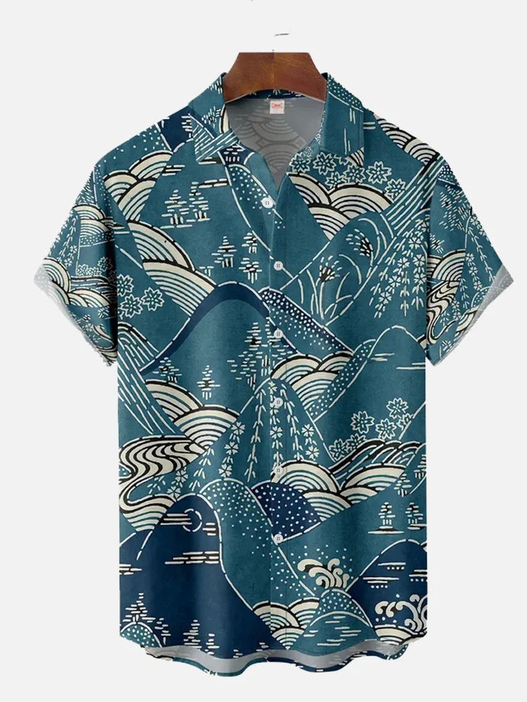 Fashion Men's Cactus Desert Printed Shirts Casual Hawaiian Beach Resort Shirt Summer Natural Landscape Vintage Printed Shirts