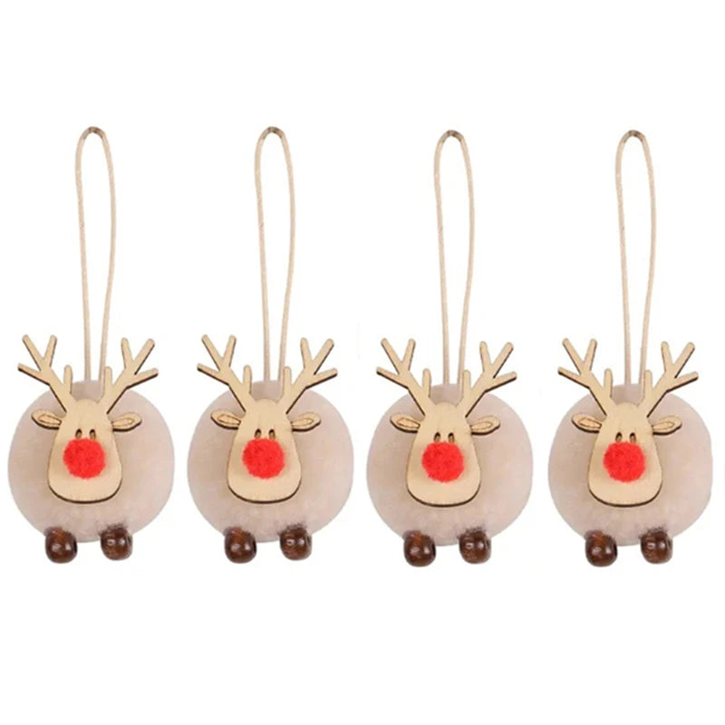 4PCS Christmas Tree Decorations Elk Felt Christmas Tree Ornaments Cute Xmas Deer Hanging Elk New Year Holiday Party Decorations