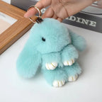 Fluffy Bunny Keychain - Plush Play Dead Rabbit Doll with Bow, Cute Animal Keychain Toy for Kids Girls, Soft Furry Gift