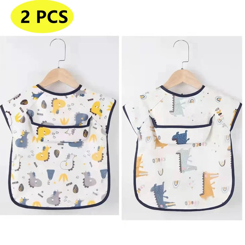Baby Kids Toddler Long Sleeve Scarf Waterproof Art Smock Feeding Bib Apron Pocket Infant Boys Girls Burp Cloth Bandana Bibs