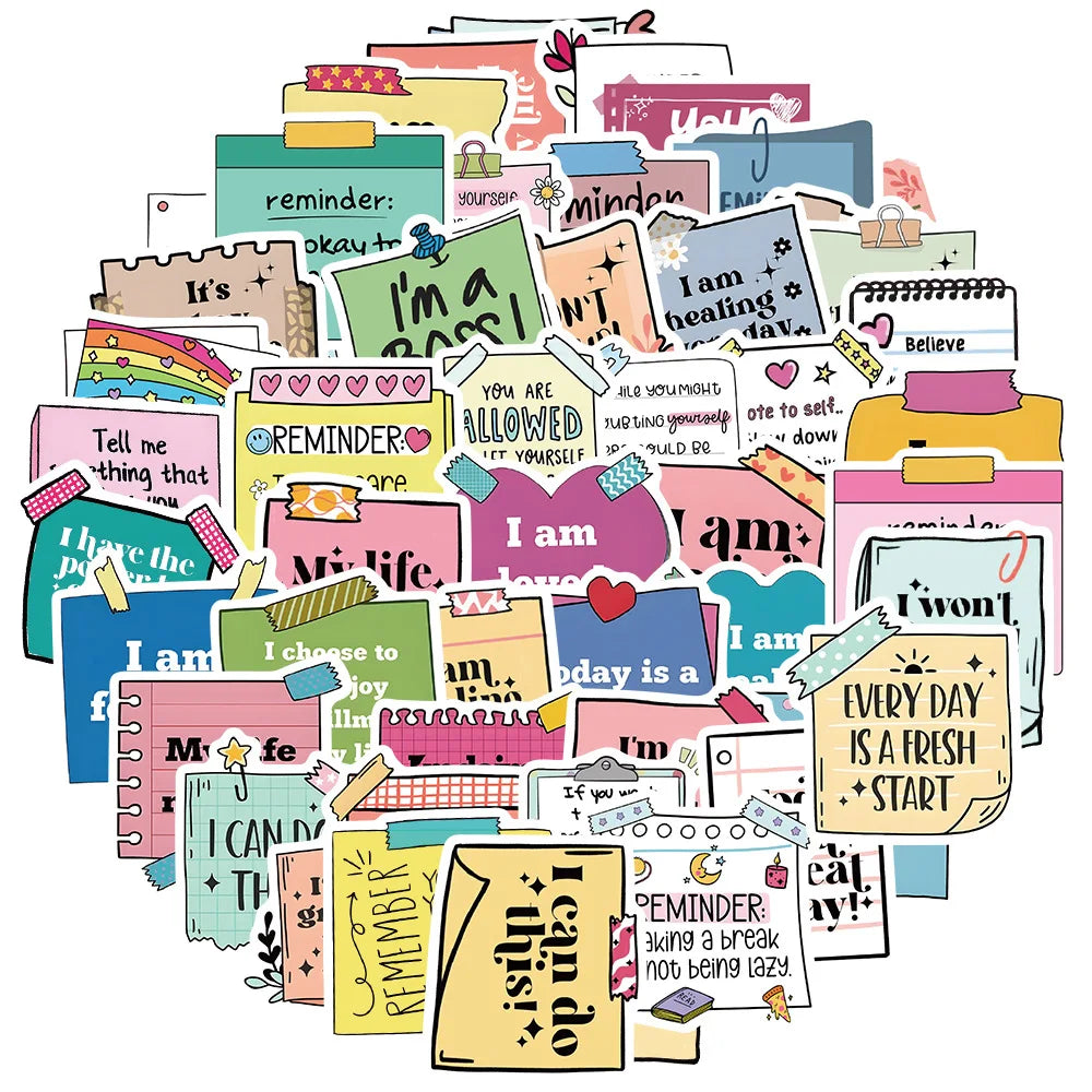 50Pcs Cute Motivational Words Test Stickers Inspirational Decals for School Teacher Student Stationery Notebook Diary Sticker