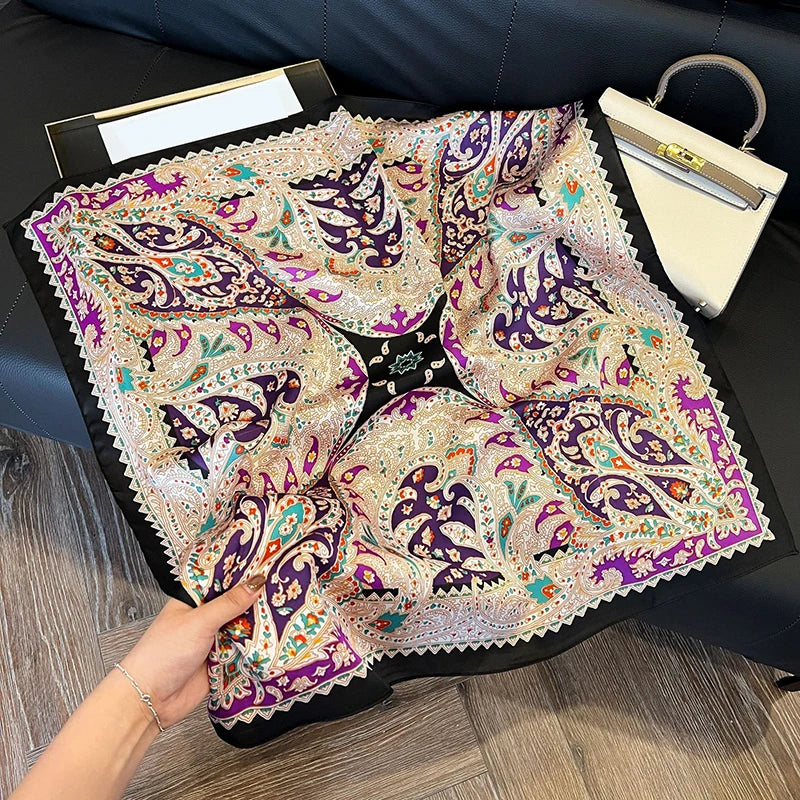 Elegant Nordic Style All Seasons Scarf Faux Silk Large Square Shawl Simple Chic Decorative Wrap For Teens