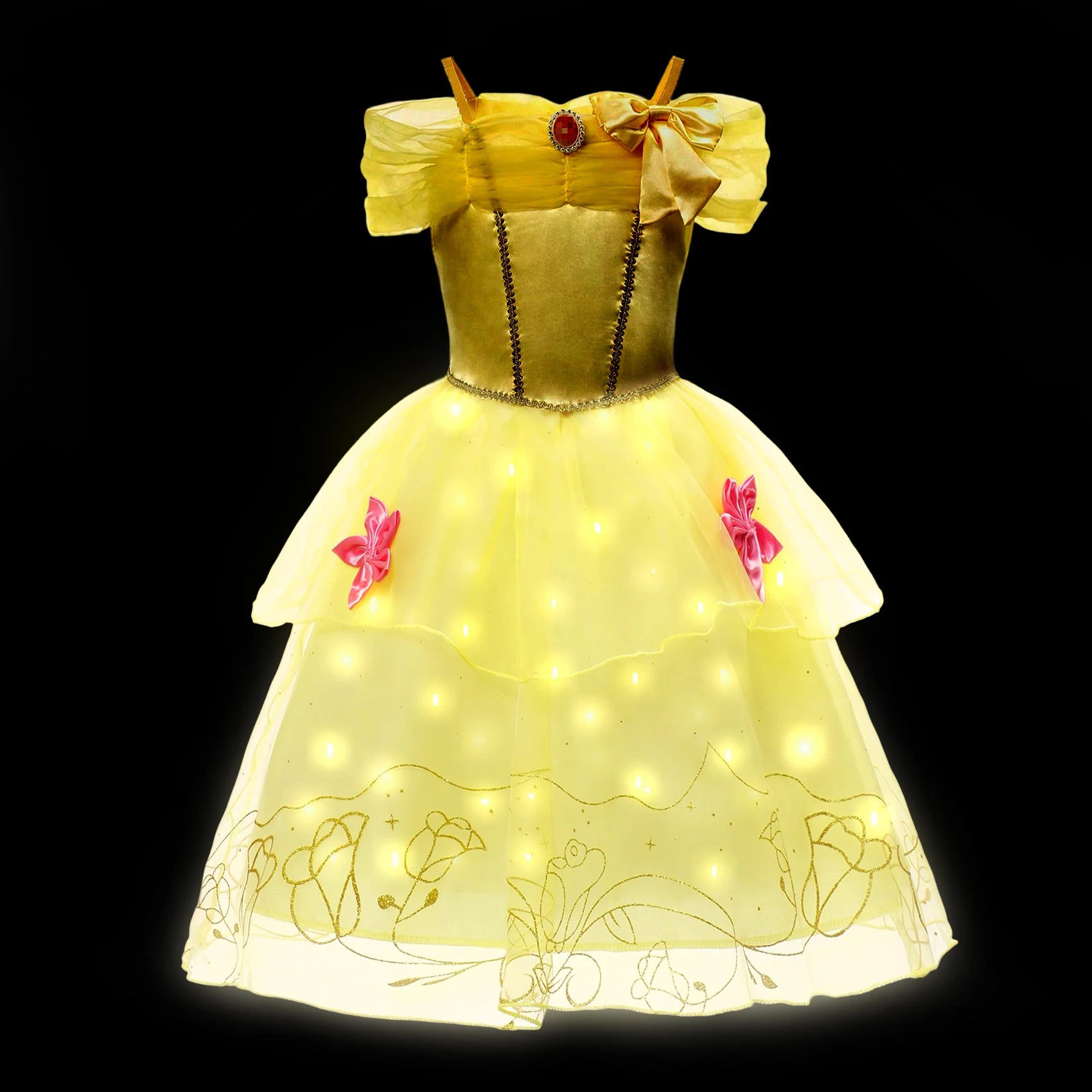 Children LED Light Up Dress Girls Kids Purple Green Cosplay Costume Carnival Birthday Party Clothes Halloween Costume Prom Gown