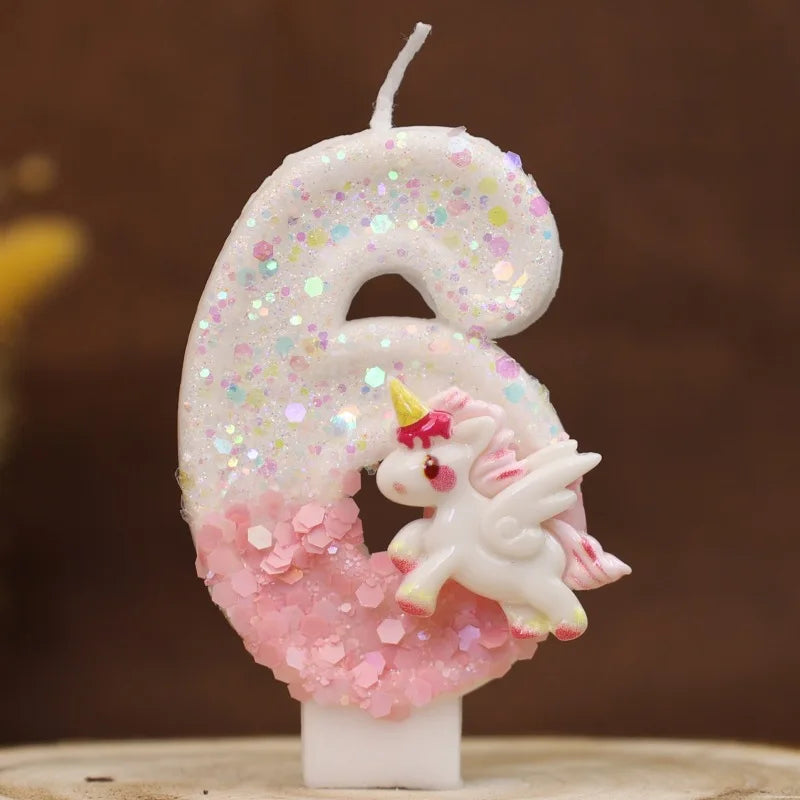 Happy Birthday Candle 0-9 Numbers Candle Pink Unicorn Birthday Candles for Cake Children's Birthday Party Candle Cake Decorating