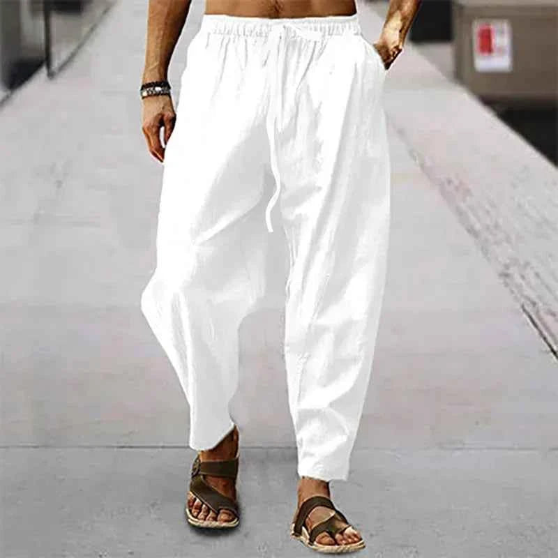 Men's Lightweight Long Pants Summer Solid Color Breathable Loose Trousers Male Elastic Waist Casual Pants Harajuku Trousers