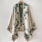 Women's Imitation Cashmere Warm Shawl Ethnic Style Cloak Fashionable Scarves Floral Print Coldproof and Windproof Scraf