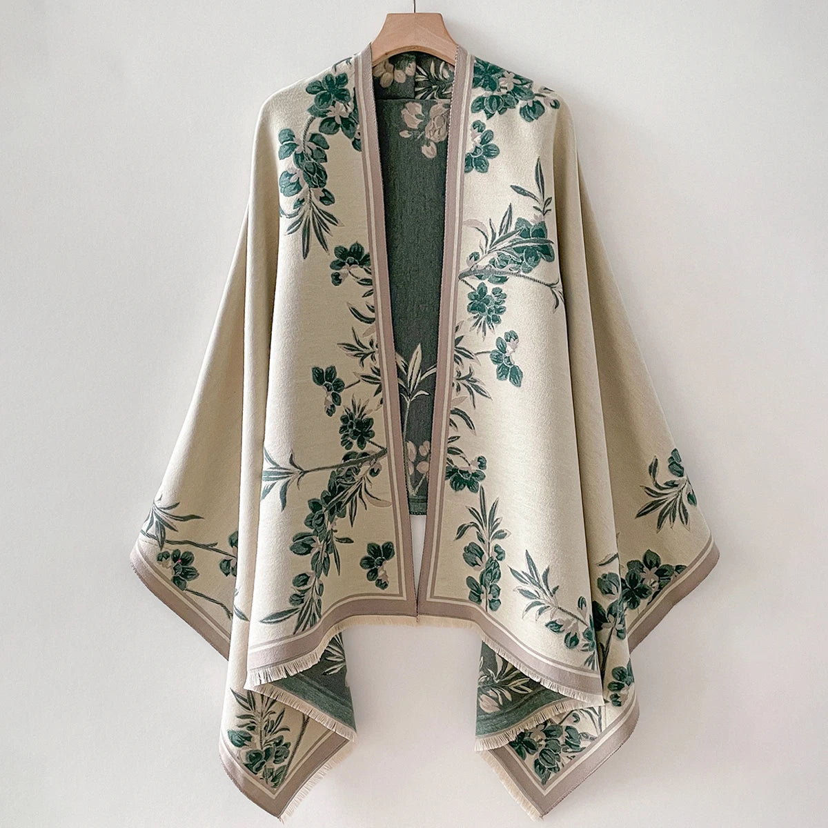 Women's Imitation Cashmere Warm Shawl Ethnic Style Cloak Fashionable Scarves Floral Print Coldproof and Windproof Scraf