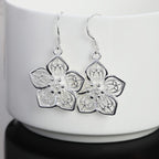 Hot High Quality Retro Pretty Flowers Silver color Earrings for women Fashion luxury party wedding Jewelry fine gifts