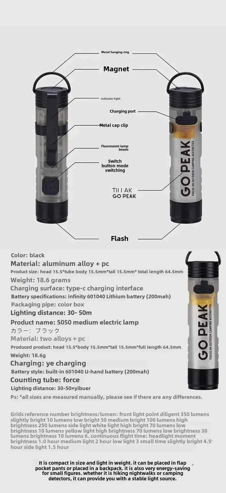 GOPEAK Pocket Mini Flashlight Outdoor Key Clip Cap Ambient Led Long Endurance Disaster Relief Emergency 5050 Small Light