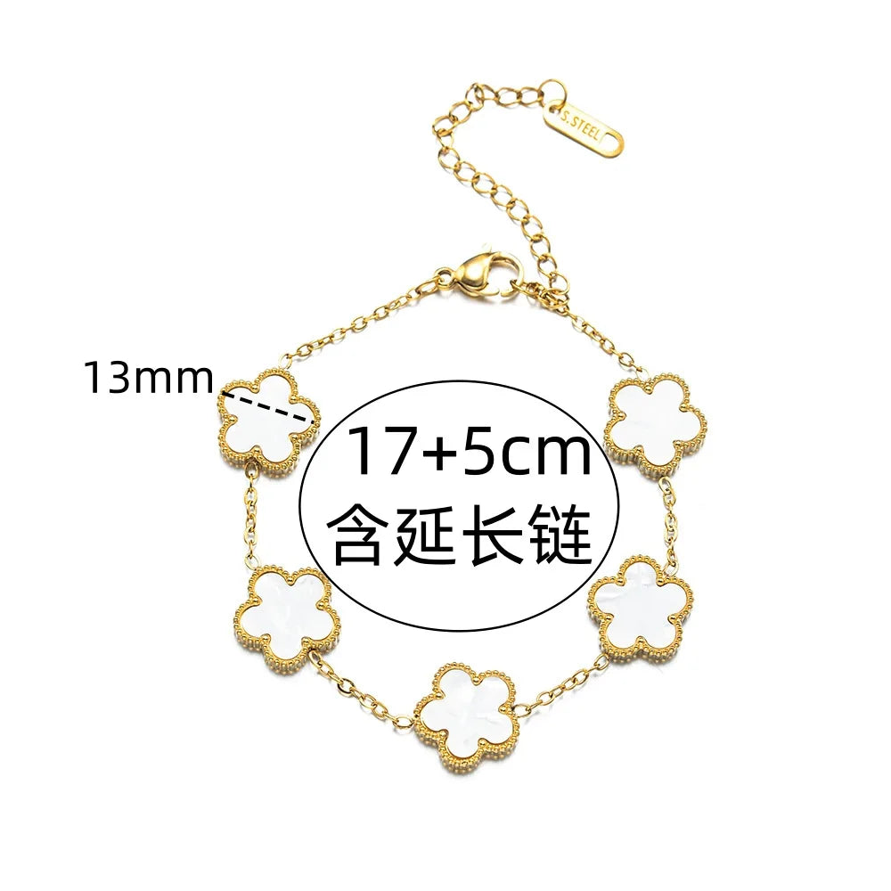 1 PCs Adjustable  Stainless Steel Plant Flower Bracelet With Five Leaf Petals Women's Luxury Gifts Clover Fashion Jewelry