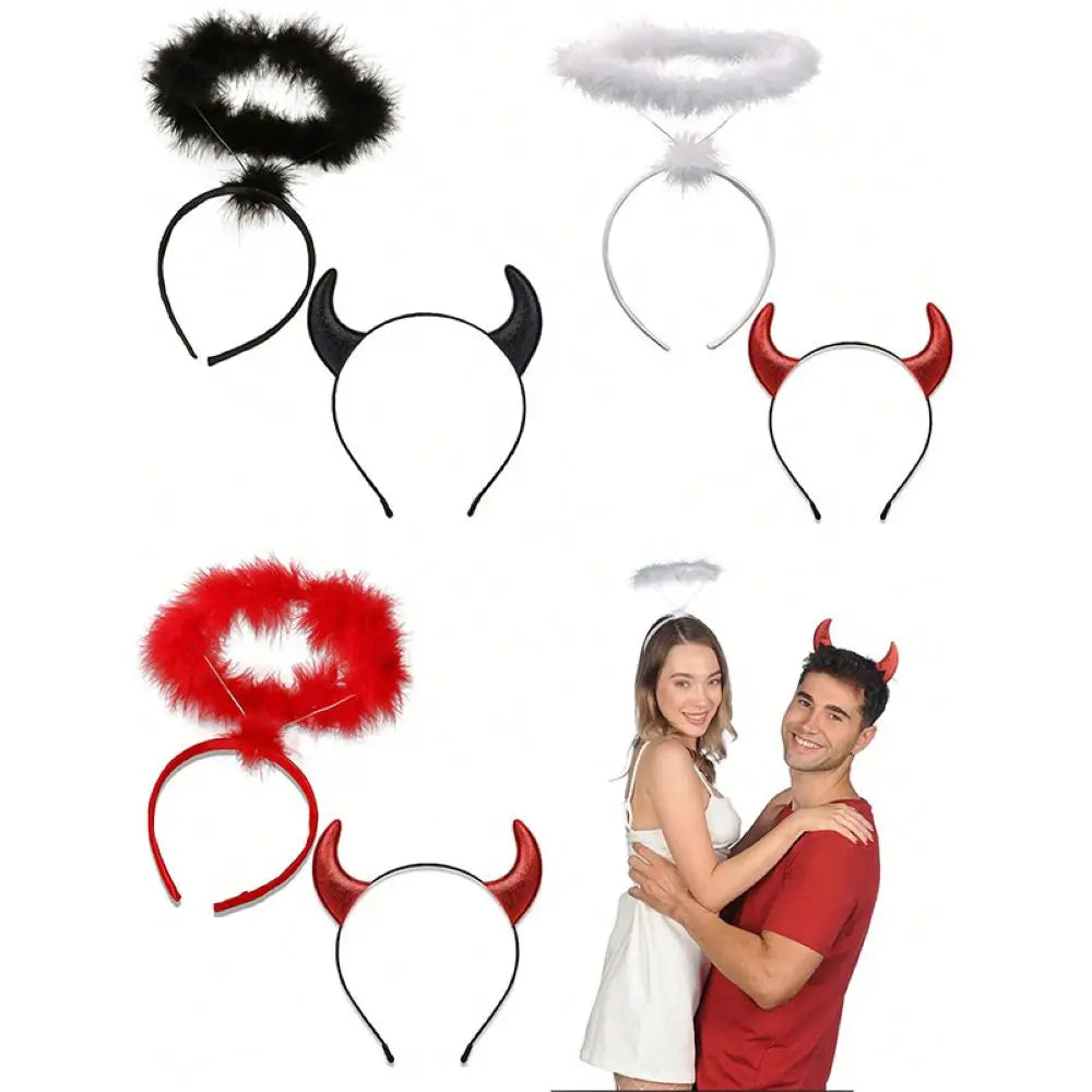 Gothic Angel Devil Headpiece with Colorful Feathers, Glamorous Horns for Women's Halloween Cosplay Party