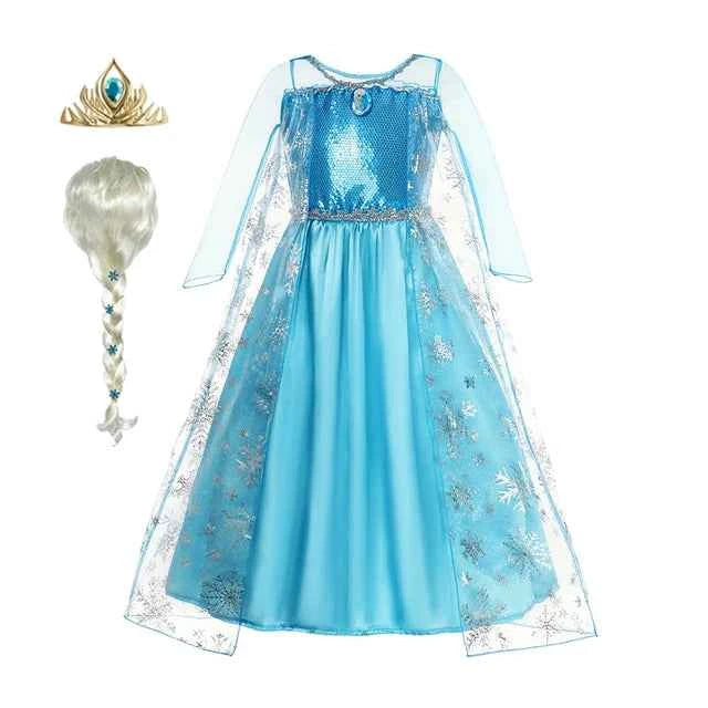 Girls Snow Queen Elsa Anna Kids Costumes For Girls 2024 Carnival Party Prom Gown Children Clothing Frozen Jasmine Princess Dress