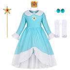 Rosalina Dress Girls Peach Children Halloween Costume Game Role Play Princess Dress Long Sleeve