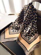 Fashionable 70*70cm Leopard Print Scarf For Women Spring/summer Soft Satin Borders Square Bandana Sun Protection Shawls