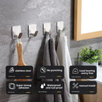 2pc/4pc bathroom clothes hooks, adhesive wall hooks, stainless steel towel racks, bathroom kitchen hardware, multi-purpose hooks