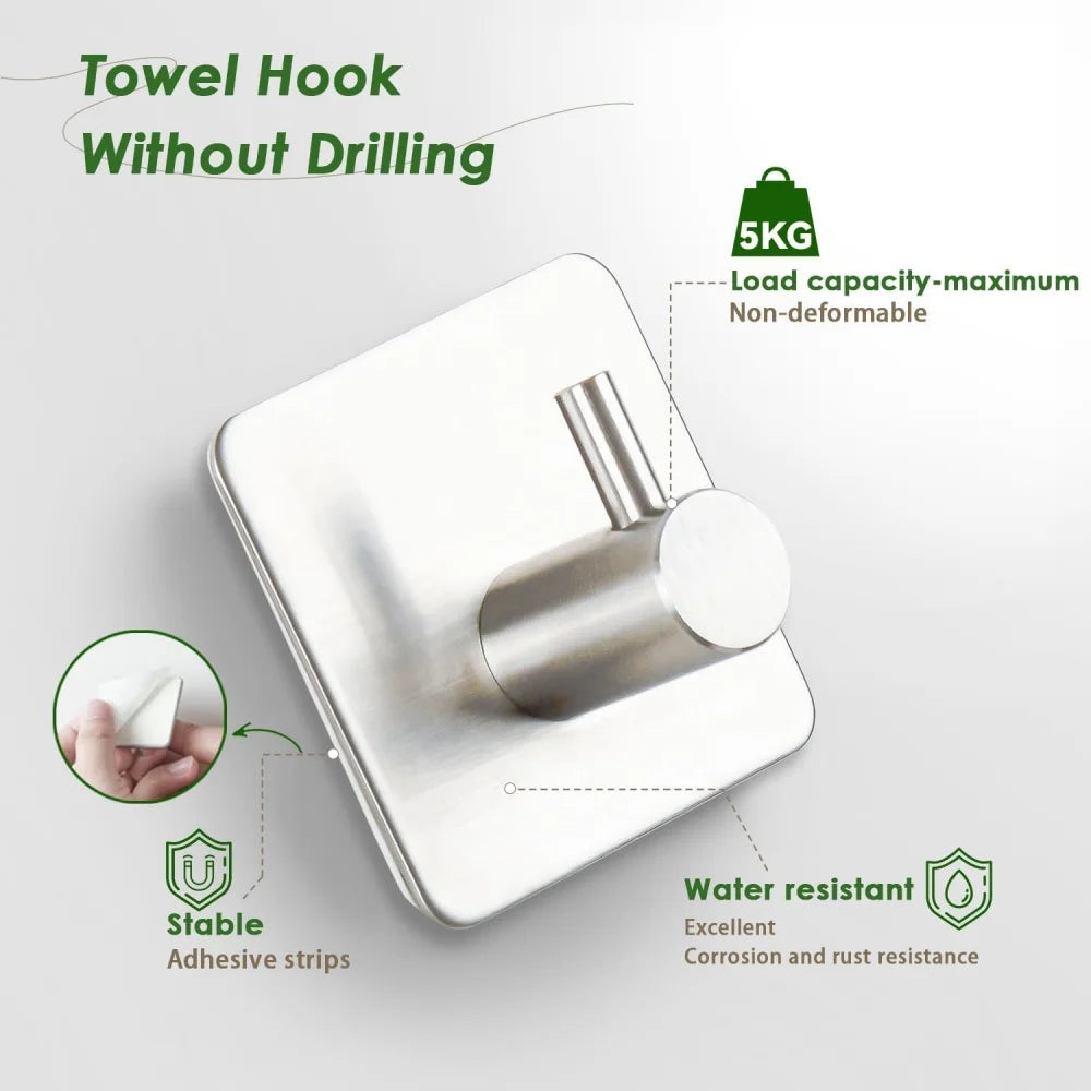 Self adhesive hook heavy-duty towel rack,  wall self-adhesive 304 stainless steel, no need for drilling, waterproof