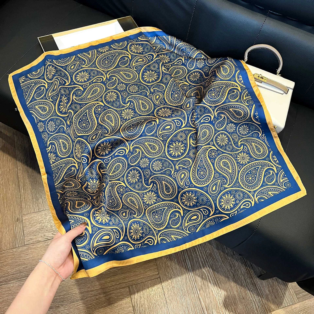 Elegant Nordic Style All Seasons Scarf Faux Silk Large Square Shawl Simple Chic Decorative Wrap For Teens