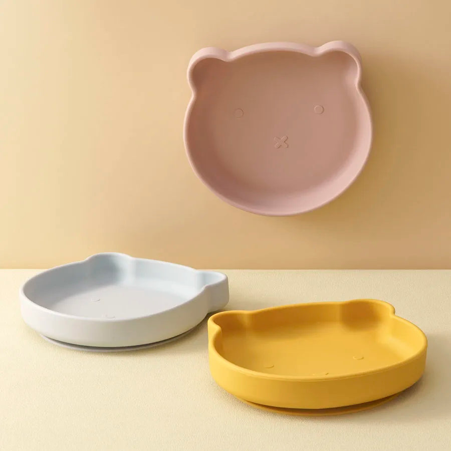 1PC Silicone Baby Dishes Suction Dining Plate Cartoon Bear Shape Baby Plates Eating Training Baby Food Storage Kids Tableware